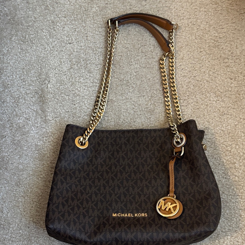 Michael Kors Dark Brown Shoulder Bag with Gold Accents